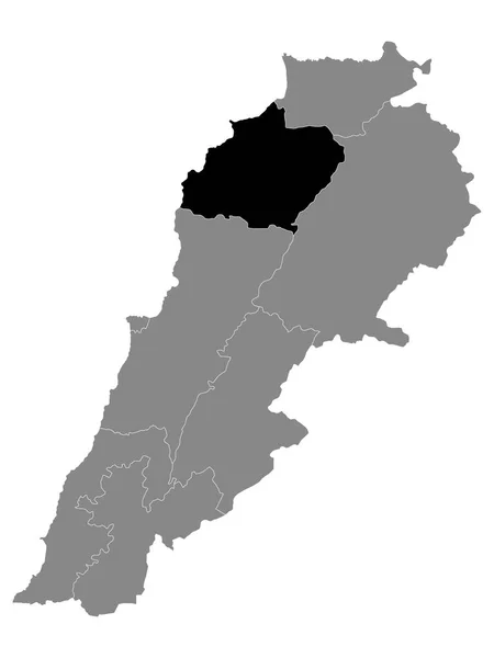 Gri Lübnan Haritası Içinde Kuzey Lübnan Valiliği Siyah Konum Haritası — Stok Vektör