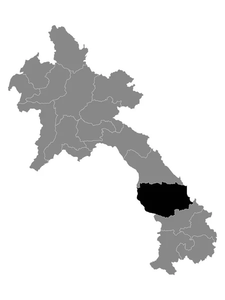 Schwarze Landkarte Der Laotischen Provinz Savannakhet Innerhalb Der Grauen Landkarte — Stockvektor