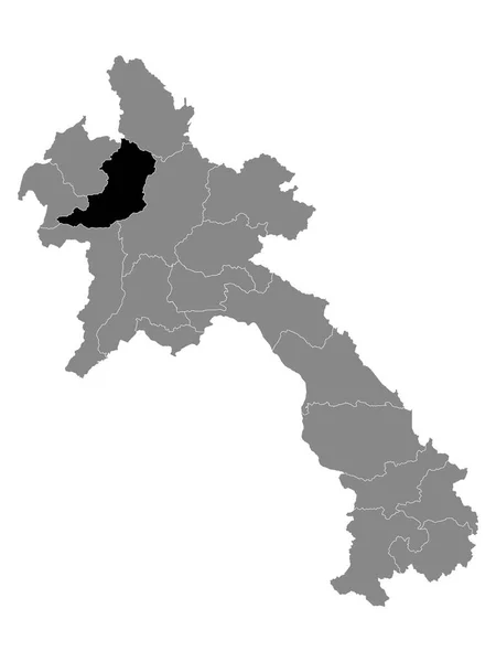 Schwarze Landkarte Der Laotischen Provinz Oudomxay Innerhalb Der Grauen Landkarte — Stockvektor