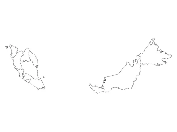White Flat States Mapa País Asiático Malásia — Vetor de Stock
