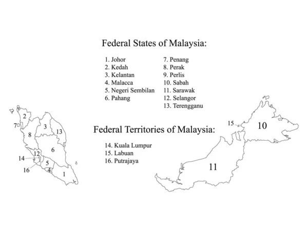 White Labeled Flat States Map Asian Country Malaysia — 스톡 벡터