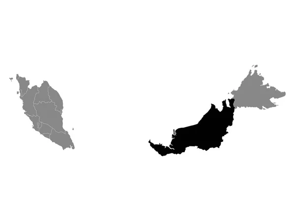 Mapa Ubicación Negro Del Estado Malayo Sarawak Dentro Grey Mapa — Vector de stock