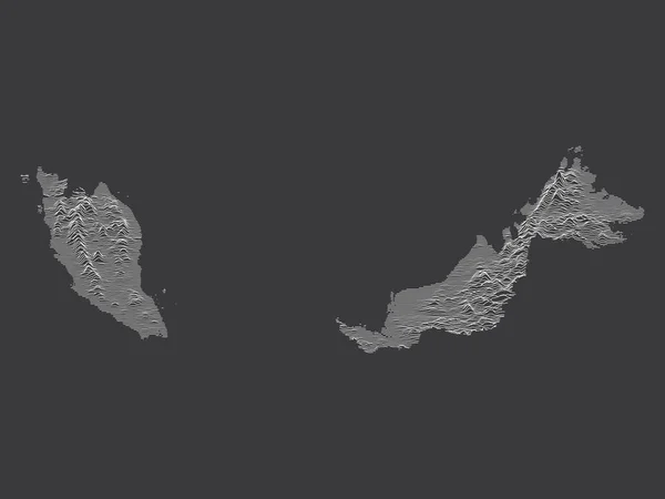 Dark Black White Contour Topography Mapa Asijské Země Malajsie — Stockový vektor