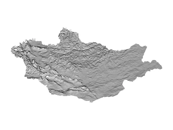 Black White Contour Topography Map Asian Country Mongolia — 스톡 벡터