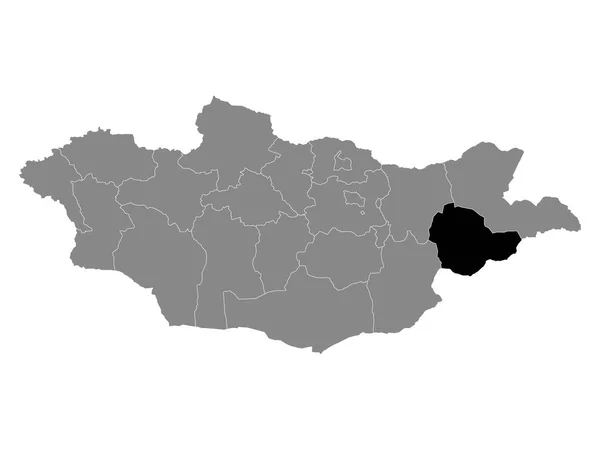 Czarna Mapa Lokalizacji Mongolskiej Prowincji Skhbaatar Obrębie Szarej Mapy Mongolii — Wektor stockowy