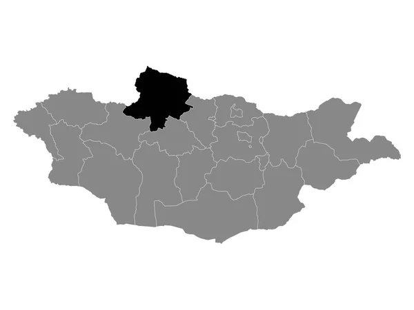 Czarna Mapa Lokalizacji Mongolskiej Prowincji Khvsgl Obrębie Szarej Mapy Mongolii — Wektor stockowy