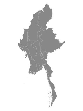 Myanmar Asya Ülkesi 'nin Gri Düz İl Haritası