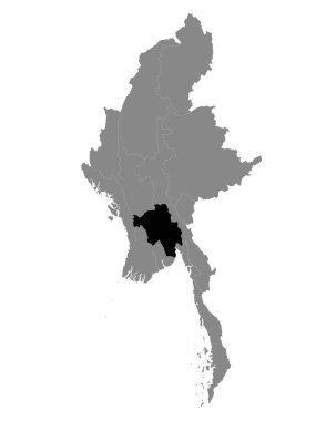 Myanmar / Bago 'nun Siyah Konum Haritası Myanmar' ın Gri Haritası içinde