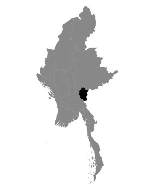 Myanmar / Burma Eyaleti Siyah Konum Haritası Myanmar 'ın Gri Haritası içinde