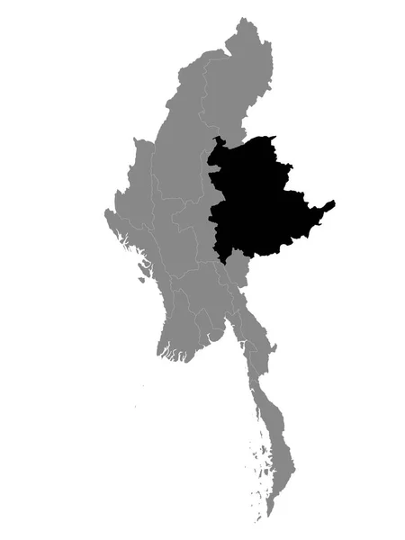 Mapa Ubicación Negro Del Estado Birmano Shan Mapa Gris Myanmar — Vector de stock