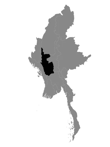 Carte Localisation Noire Myanmar Région Birmane Magway Dans Zone Grise — Image vectorielle