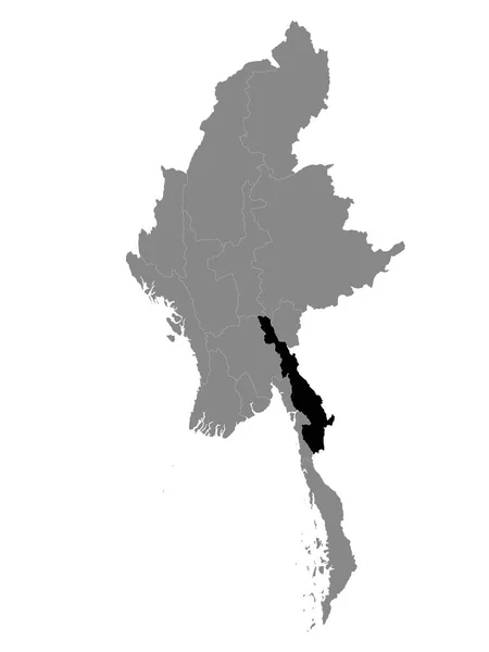 Schwarze Landkarte Des Myanmar Burmesischen Staates Kayin Innerhalb Der Grauen — Stockvektor