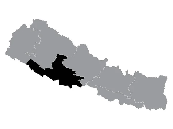 Czarna Mapa Lokalizacji Prowincji Nepalskiej Obrębie Szarej Mapy Nepalu — Wektor stockowy