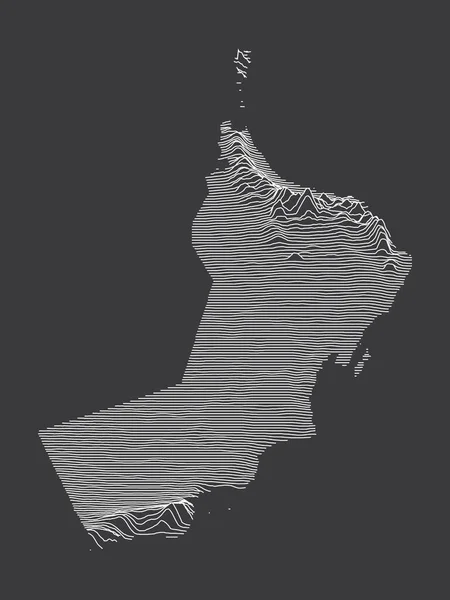 Mörk Svart Och Vit Kontur Topografi Karta Över Asiatiska Oman — Stock vektor