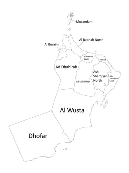 亚洲国家阿曼的白色标签扁平省地图 — 图库矢量图片