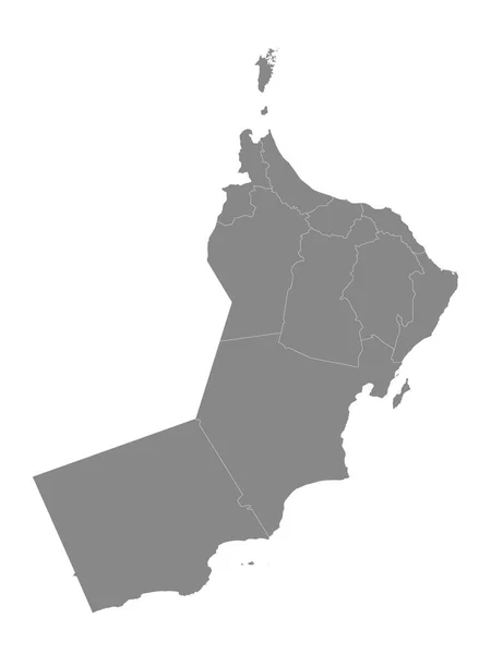 Grey Flat Governorates Mapa Ásia País Omã — Vetor de Stock
