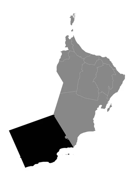 阿曼Dhofar省灰色地图内的黑色位置图 — 图库矢量图片