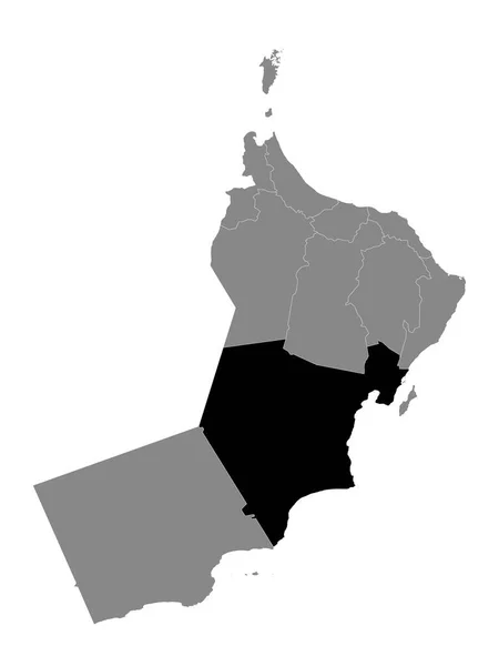 Negro Mapa Ubicación Gobernación Omaní Wusta Dentro Grey Mapa Omán — Vector de stock
