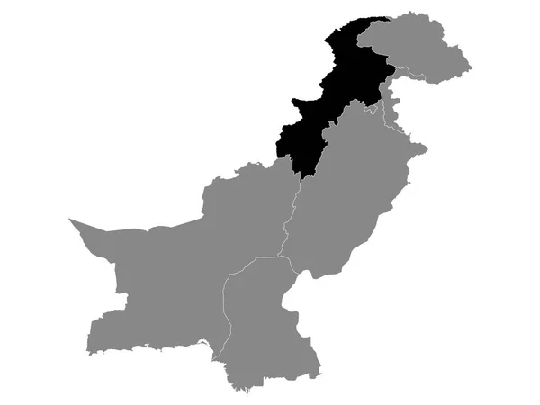 Mapa Negro Provincia Paquistaní Khyber Pakhtunkhwa Mapa Gris Pakistán — Vector de stock