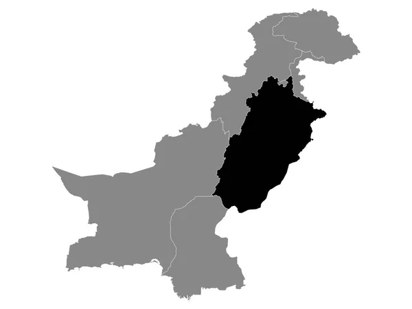 Pakistan Gri Haritası Çinde Pakistan Pencap Eyaletinin Siyah Konum Haritası — Stok Vektör