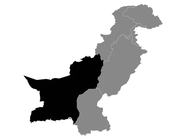 Pakistan Gri Haritası Içinde Pakistan Belucistan Eyaletinin Siyah Konum Haritası — Stok Vektör