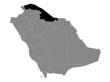 Suudi Arabistan 'ın Gri Haritası içinde Suudi Arabistan' ın Kuzey Sınır Bölgesi Siyah Konum Haritası