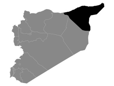 Suriye 'nin Gri Haritası İçindeki Suriye Valiliği Siyah Konum Haritası