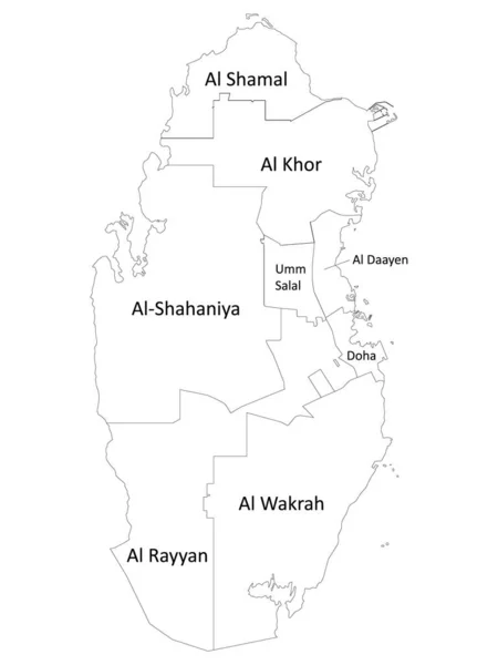 カタールのアジア諸国の白いラベル付きフラット自治体地図 — ストックベクタ