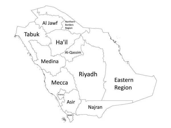 Branco Rotulado Regiões Planas Mapa Oriente Médio País Arábia Saudita — Vetor de Stock
