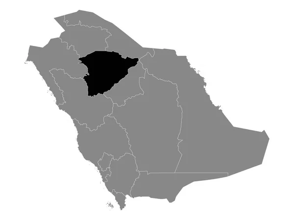 サウジアラビアのグレーマップ内のハイルのサウジアラビア地域の黒い場所 — ストックベクタ