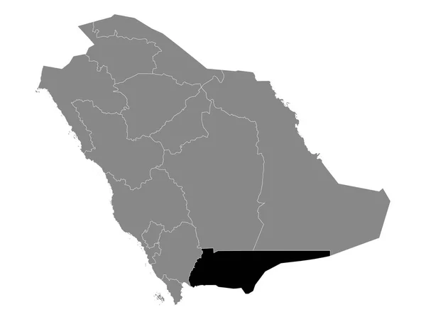 サウジアラビアのグレーマップ内のナジャランのサウジアラビア地域の黒い場所 — ストックベクタ