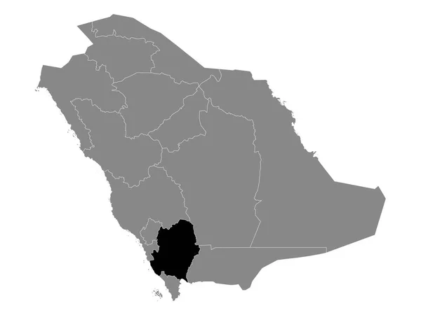 Mapa Negro Región Saudí Asir Dentro Grey Mapa Arabia Saudita — Vector de stock