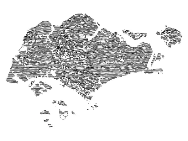 Black White Contour Topography Mapa Asijské Země Singapuru — Stockový vektor