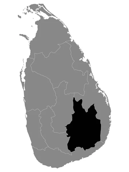 スリランカの灰色の地図内のUvaのスリランカ州の黒い場所 — ストックベクタ