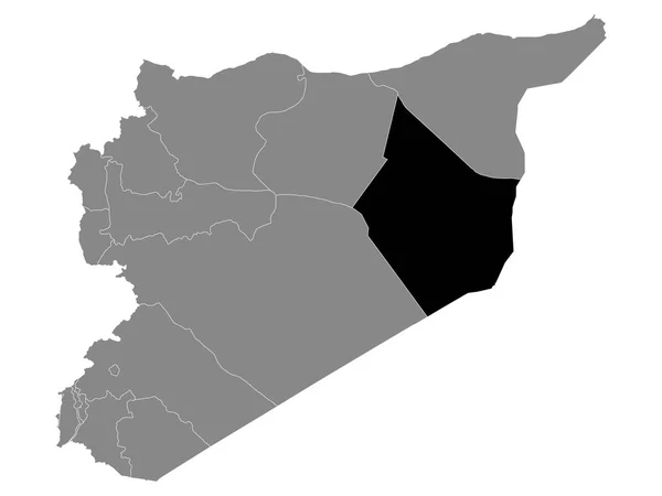 シリアのグレーマップ内のDeir Zorのシリア政府の黒い場所 — ストックベクタ