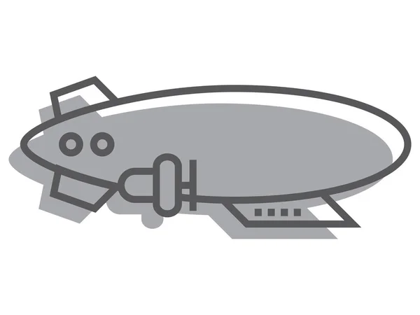 Ilustración Vectorial Una Caricatura Gris Brillante Dirigible Con Una Sombra — Vector de stock