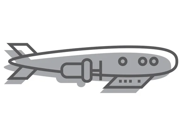 Ilustración Vectorial Una Caricatura Gris Brillante Dirigible Con Una Sombra — Vector de stock