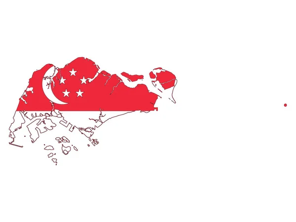 Illustrazione Vettoriale Della Bandiera Incorporata Nella Mappa Singapore — Vettoriale Stock