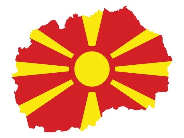 Εικονογράφηση Διανυσματικής Σημαίας Ενσωματωμένη Στο Χάρτη Της Βόρειας Μακεδονίας — Διανυσματικό Αρχείο