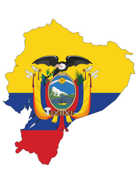 Векторная иллюстрация флага, включенного в карту Эквадора