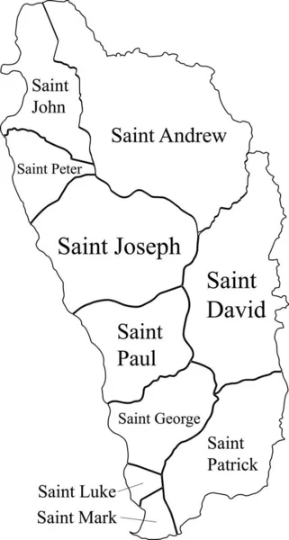 Biała Mapa Wektorowa Dominiki Czarnymi Granicami Nazwami Jej Parafii — Wektor stockowy
