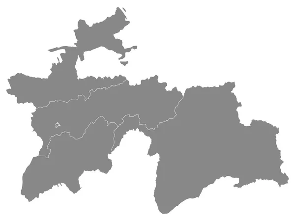 Grey Flat Regions Map Asian Country Tajikistan — 스톡 벡터