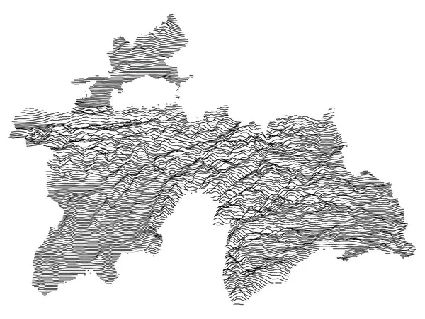 Schwarz Weiße Konturtopographie Karte Des Asiatischen Landes Tadschikistan — Stockvektor