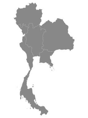 Tayland Asya Ülkesi Gri Düz Bölgeler Haritası