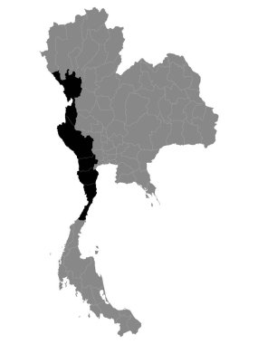 Tayland 'ın batı bölgesinin siyah konum haritası Tayland' ın gri haritası içinde.