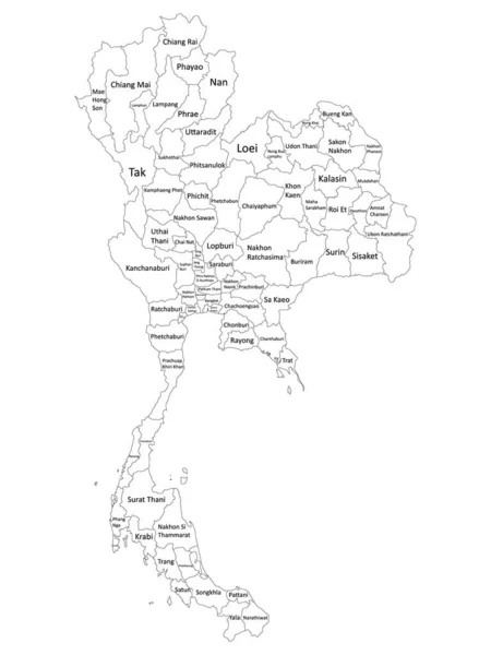 Weiß Beschriftete Flache Provinzkarte Des Asiatischen Landes Thailand — Stockvektor