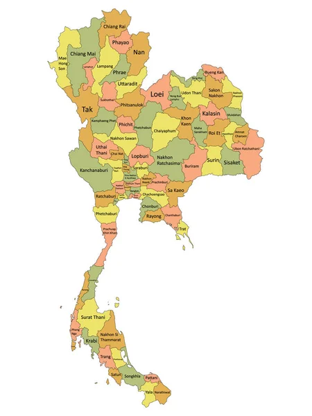 Pastel Colorido Rotulado Plano Províncias Mapa País Asiático Tailândia —  Vetores de Stock