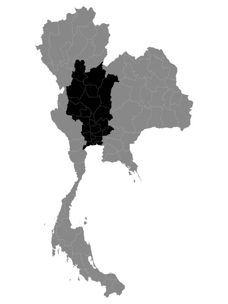 Schwarze Landkarte Der Thailändischen Region Zentralthailand Innerhalb Der Grauen Landkarte — Stockvektor