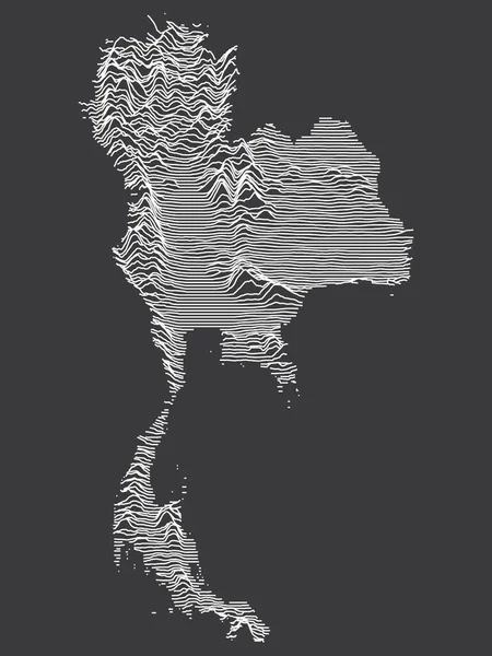 Черно Белая Трехмерная Контурная Топографическая Карта Азиатской Страны Таиланда — стоковый вектор