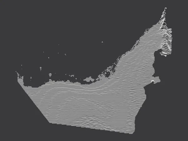 Dark Black White Contour Topography Mapa Azjatyckiego Kraju Zjednoczonych Emiratów — Wektor stockowy